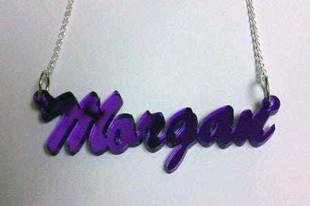 Mirrored Purple Acrylic Name Necklace