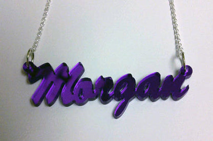 Mirrored Purple Acrylic Name Necklace