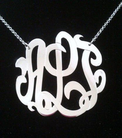 Medium Large Sterling Silver Monogram Necklace