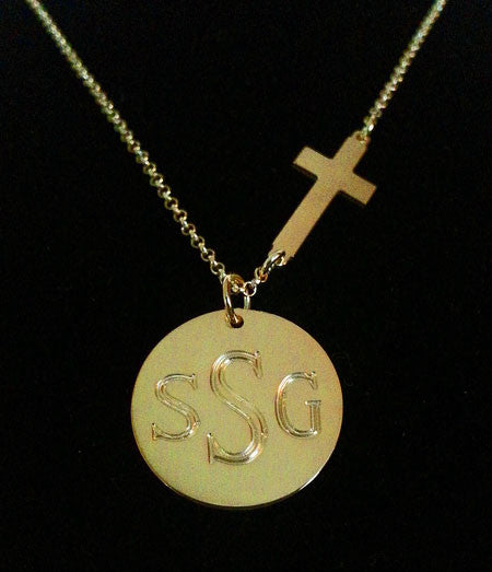 Gold Side Cross And Disc Necklace Kardashians