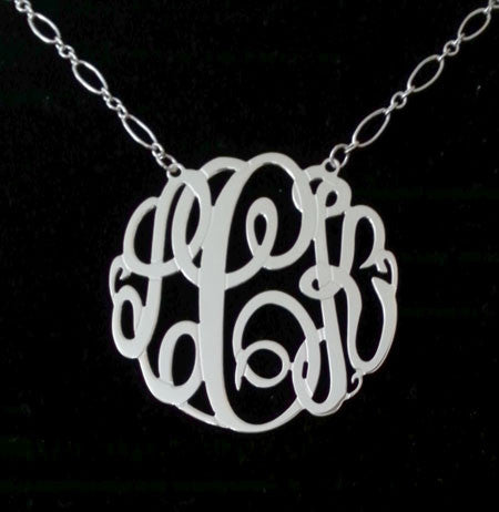 Sterling Silver Big Slim Monogram Necklace Long Short Chain