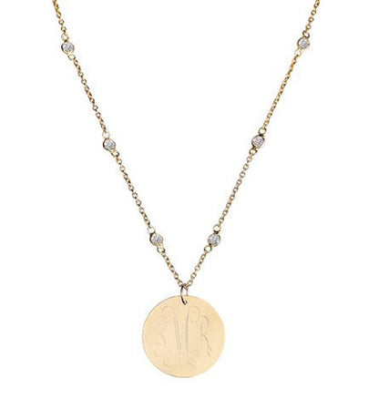 Gold Engraved Disc On Cubic Zirconia Necklace Alternate 1