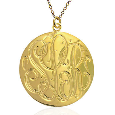 24K Gold Plated Hand Engraved Disc Necklace
