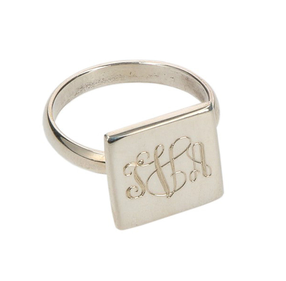 Monogrammed Sterling Silver Square Ring