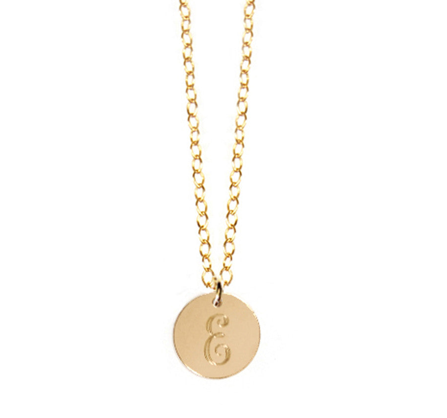 14K Gold Filled Disc Initial Necklace - As Seen on Carrie Underwood script