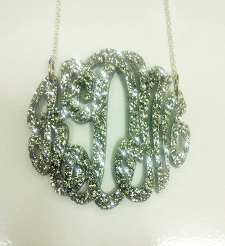 Silver Glitter Acrylic Monogram Necklace