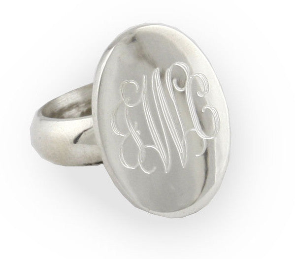 Monogrammed Sterling Silver Oval Ring