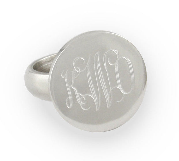 monogrammed round sterling silver ring