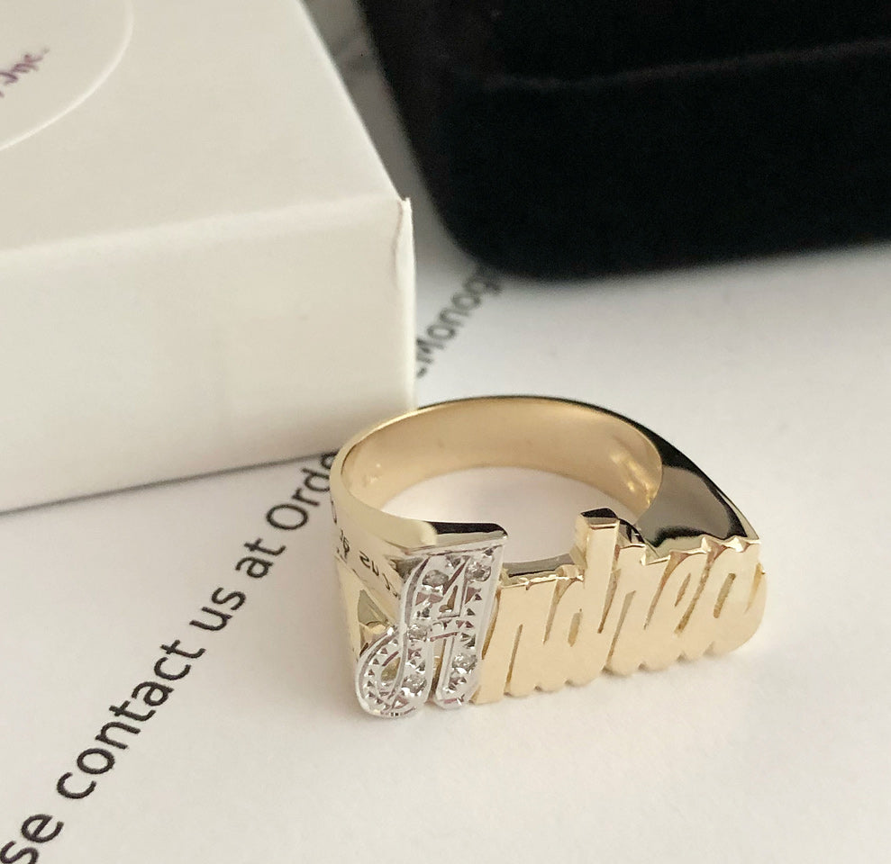 14K Gold Name Ring with Diamonds – Be Monogrammed