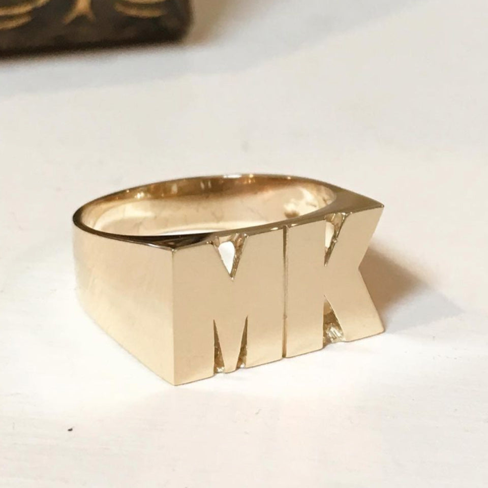 Personalized Gold Two Initial Monogram Ring- 10mm 2