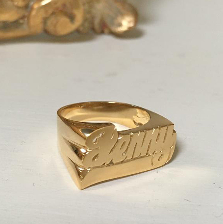 10K Gold Large Name Ring with Tail