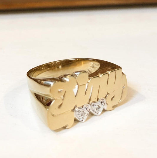 Gold Name Ring - Diamonds and Hearts 3