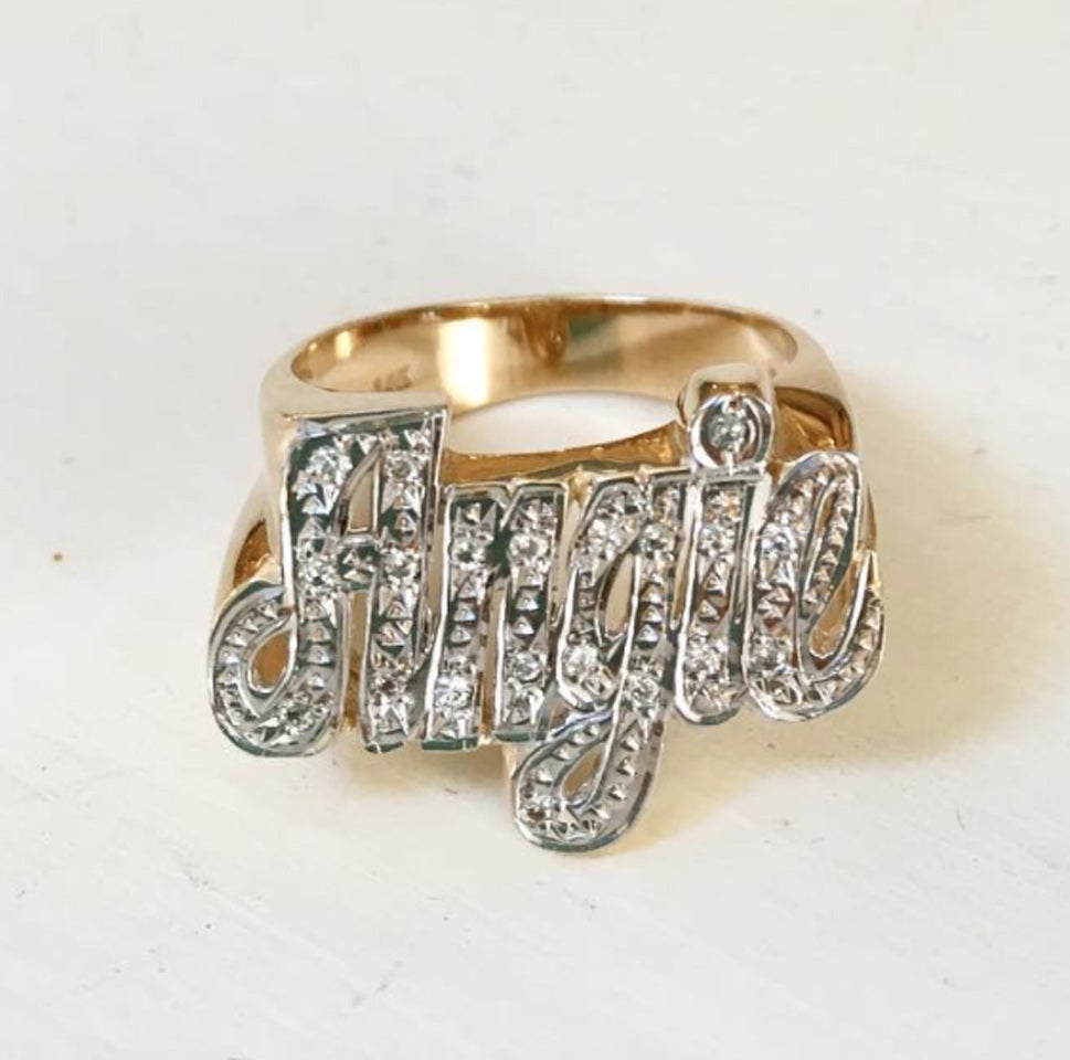 Gold Diamond Name Ring 10