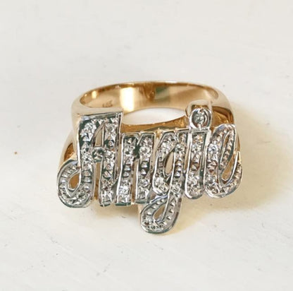Gold Diamond Name Ring 10