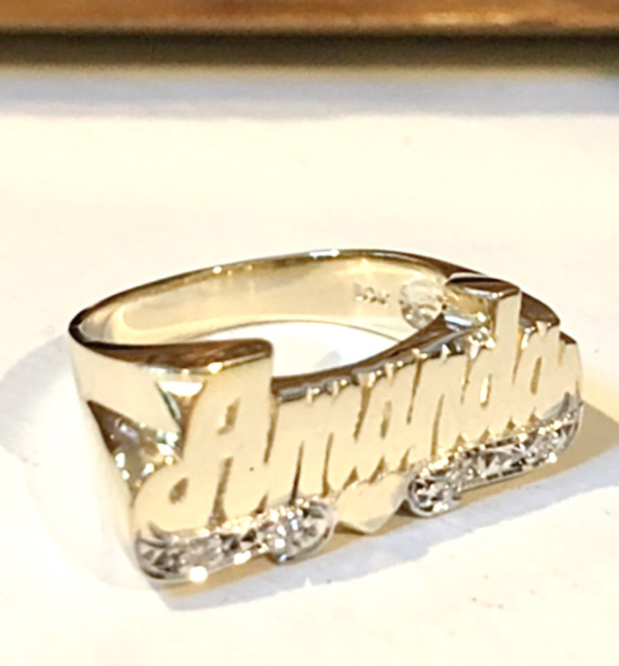 Name Ring with Heart and Diamonds - 8mm 2