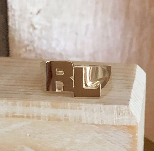 Personalized Gold Stacked Initial Monogram Ring- 8mm