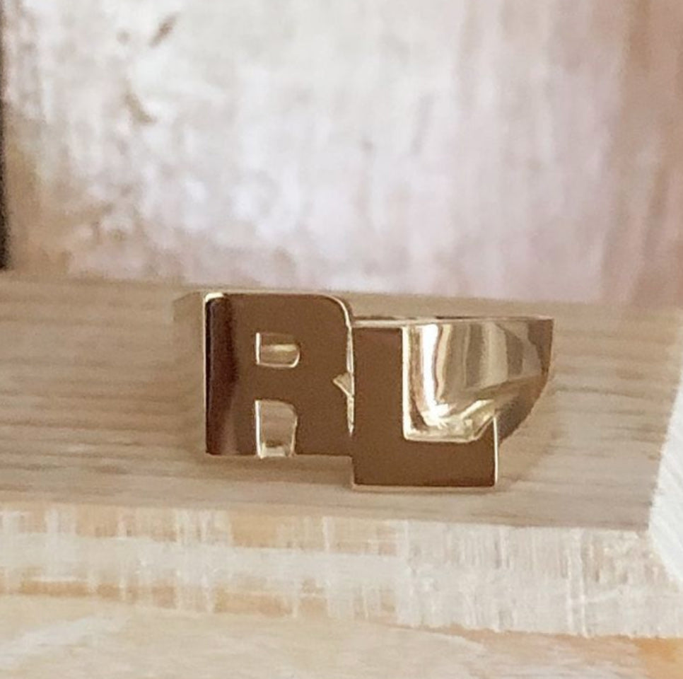 Personalized 14K Gold Stacked Initial Monogram Ring- 8mm