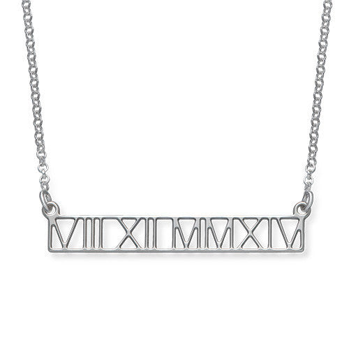 Sterling Silver Roman Numeral Bar Necklace