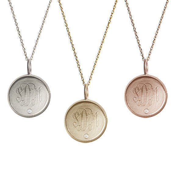 14K Gold Rimmed Monogram Necklace with Diamond-Pippa Middleton 24 inch / 14K Rose Gold
