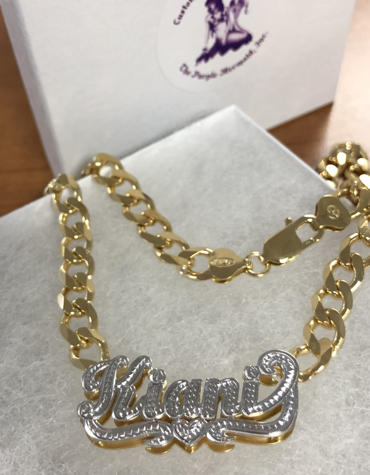 Cuban Link Chain 14k Gold Plated Name Necklace Double Plated