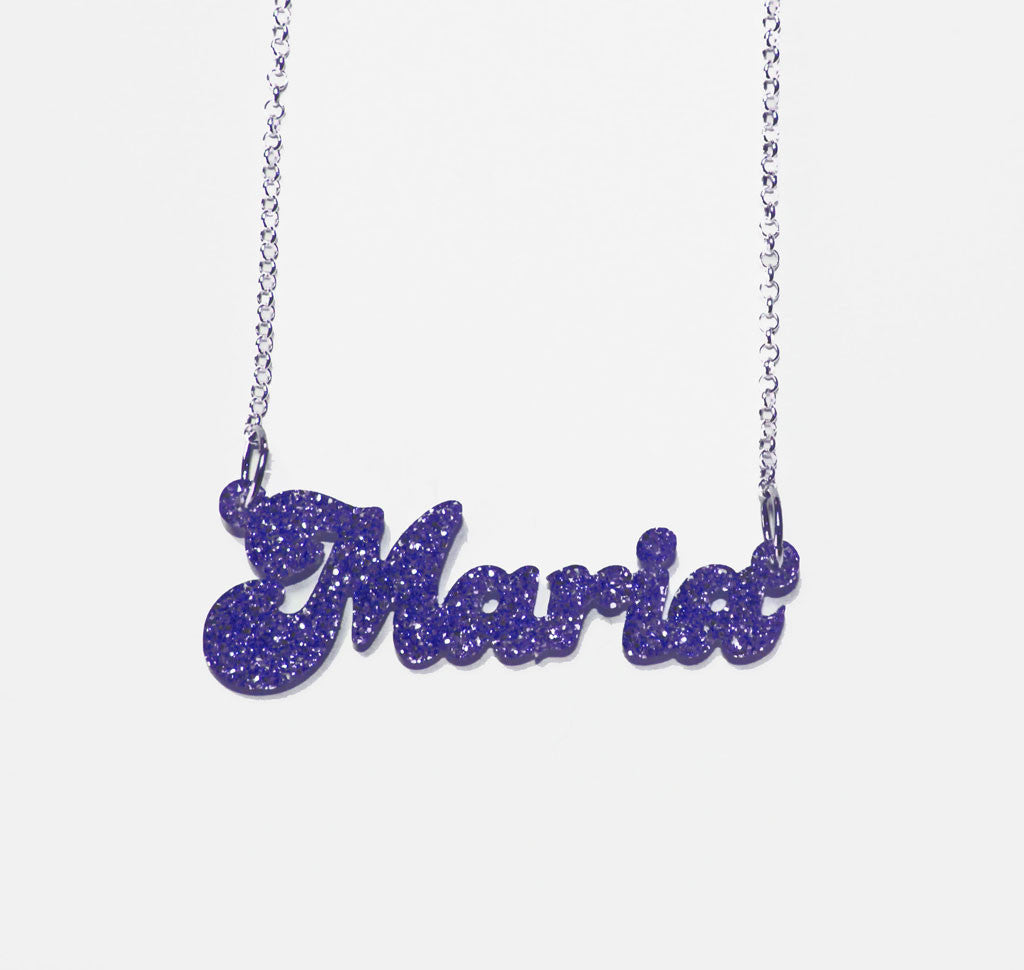 acrylic nameplate necklace fancy script