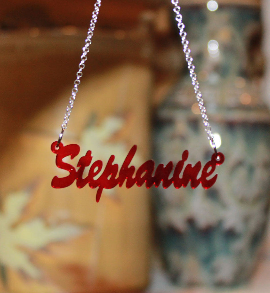 acrylic name necklace red transparent