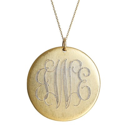 antiqued large gold disc initial necklace