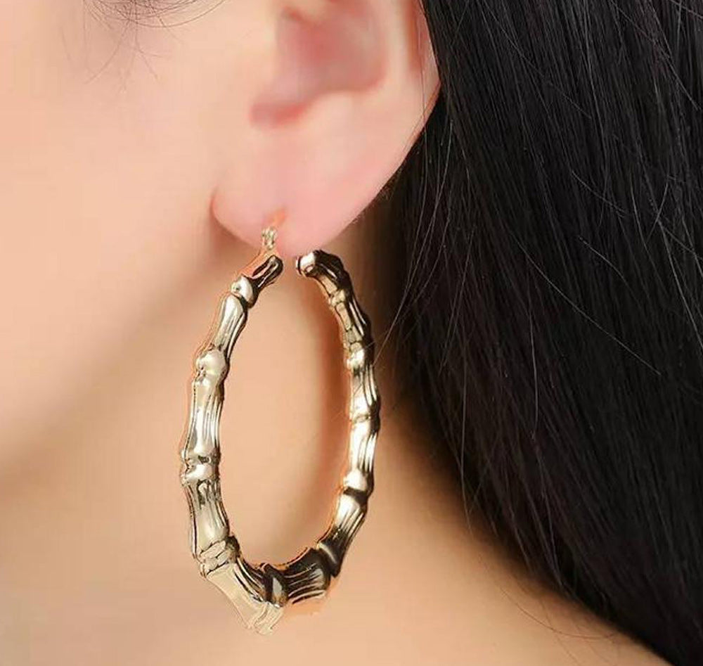 18K Gold Filled Bamboo Hoop Earrings - 2 Sizes - READY TO SHIP