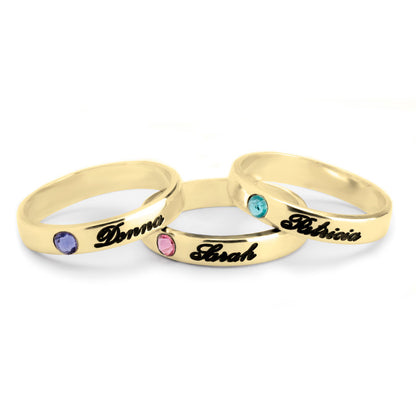 Engraved Name Stackable Birthstone Ring