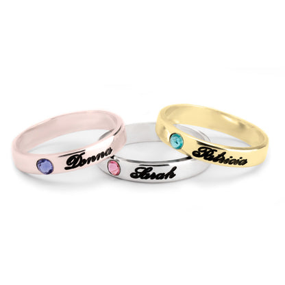 Engraved Name Stackable Birthstone Ring 3