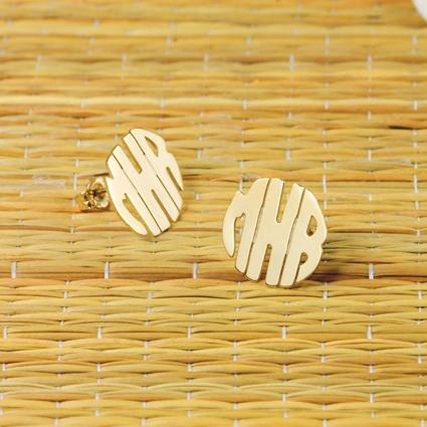 10K Gold Block Monogram Earrings
