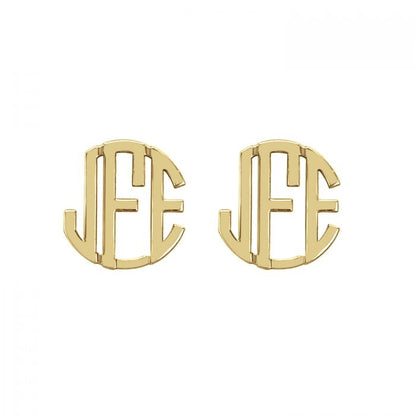 14K Solid Gold Block Monogram Stud Earrings 