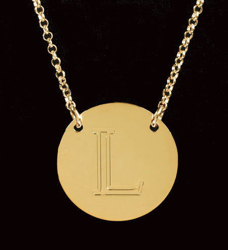 Engraved Gold Disc Initial Necklace