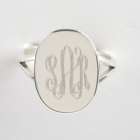 Engraved Sterling Silver Ring Vertical Oval