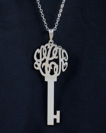 Sterling Silver Monogram Skeleton Key Necklace
