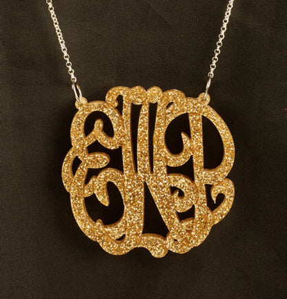 Gold Glitter Acrylic Monogram Necklace