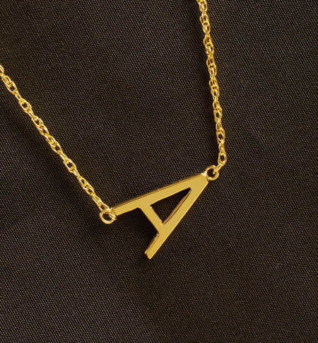 Gold Sideways Initial Necklace   Rope Chain