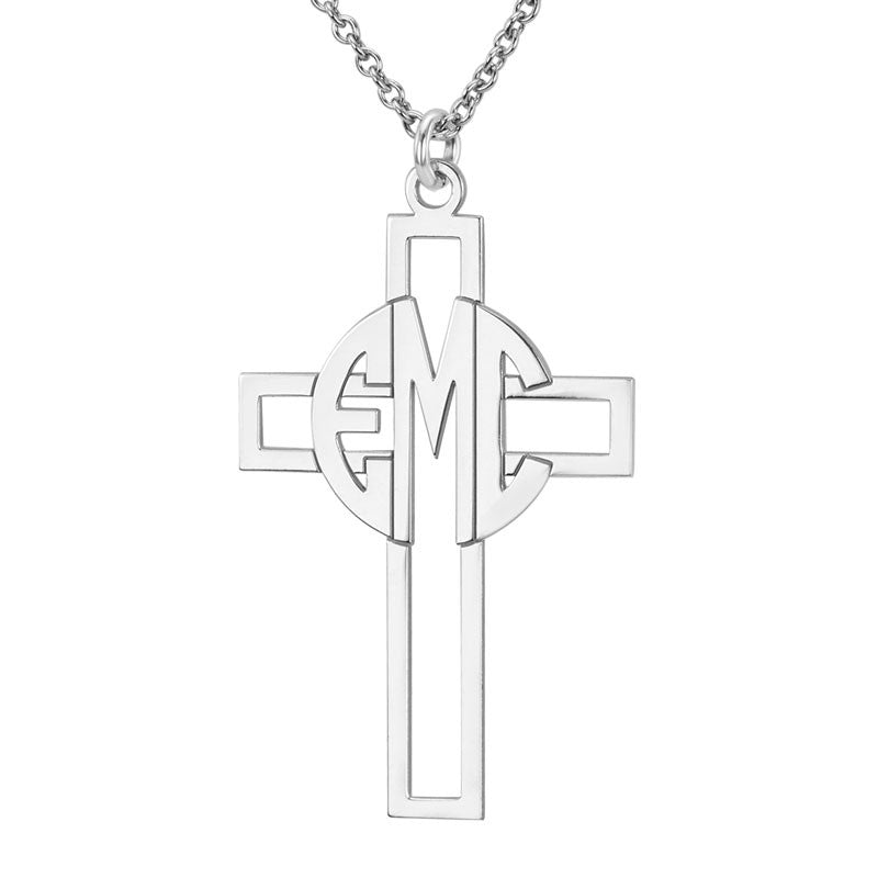 Personalized Block Monogram Cross Necklace Alternate 1