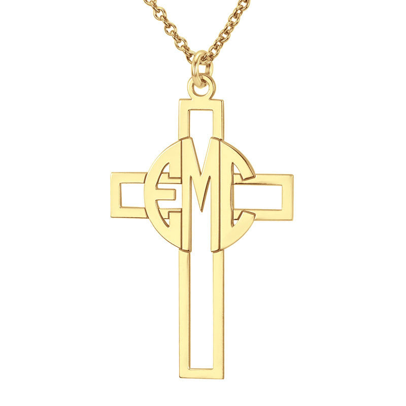 Personalized Block Monogram Cross Necklace