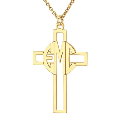 Personalized Block Monogram Cross Necklace