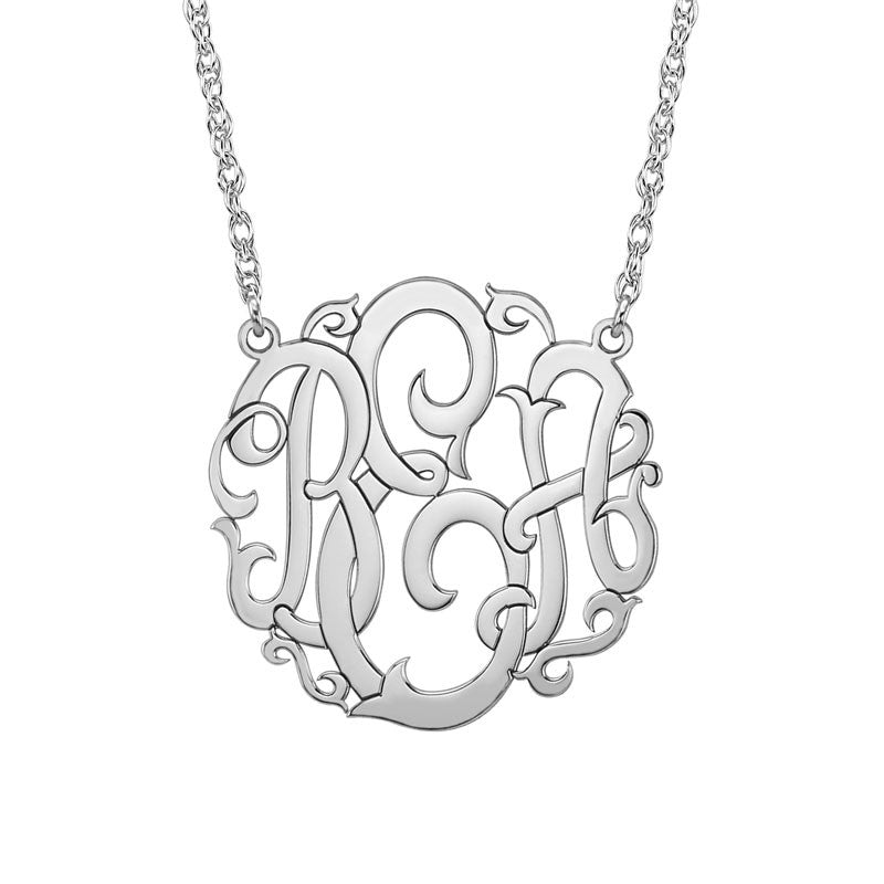 Silver Monogram Necklace Vine Script