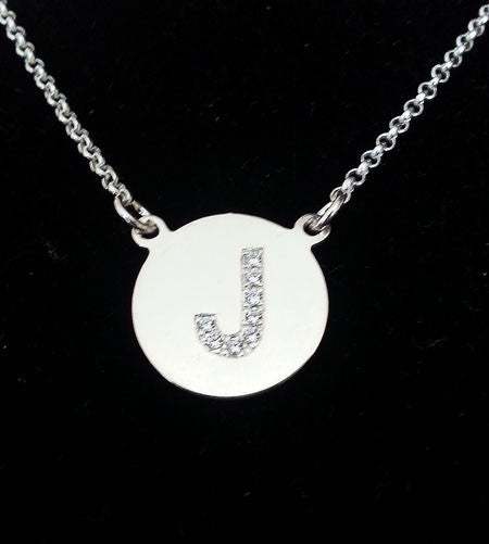 Engraved Sterling Silver Cz Initial Necklace