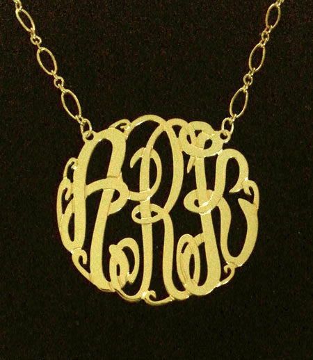 Gold Big Slim Monogram Necklace Long And Short Chain
