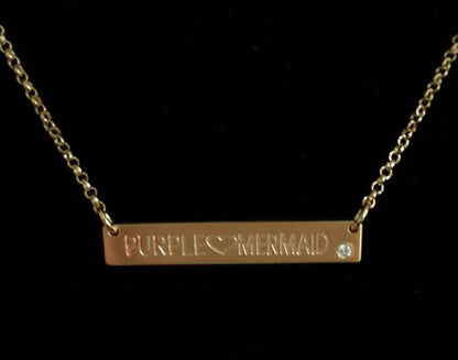 Engraved Gold Horizontal Bar Necklace With Birthstone