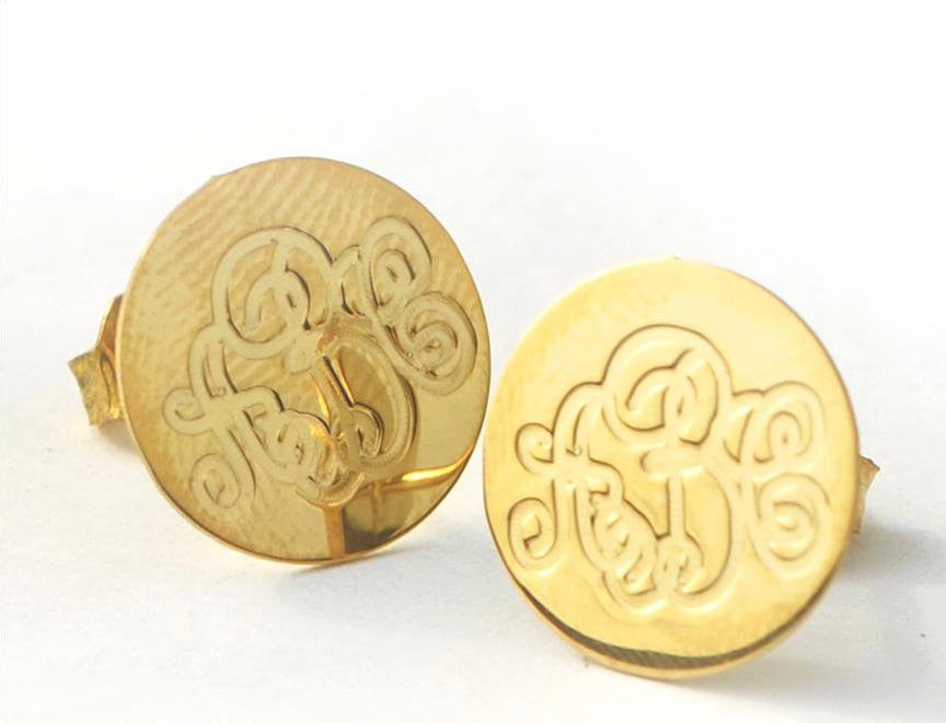 Round Gold Engraved Earrings