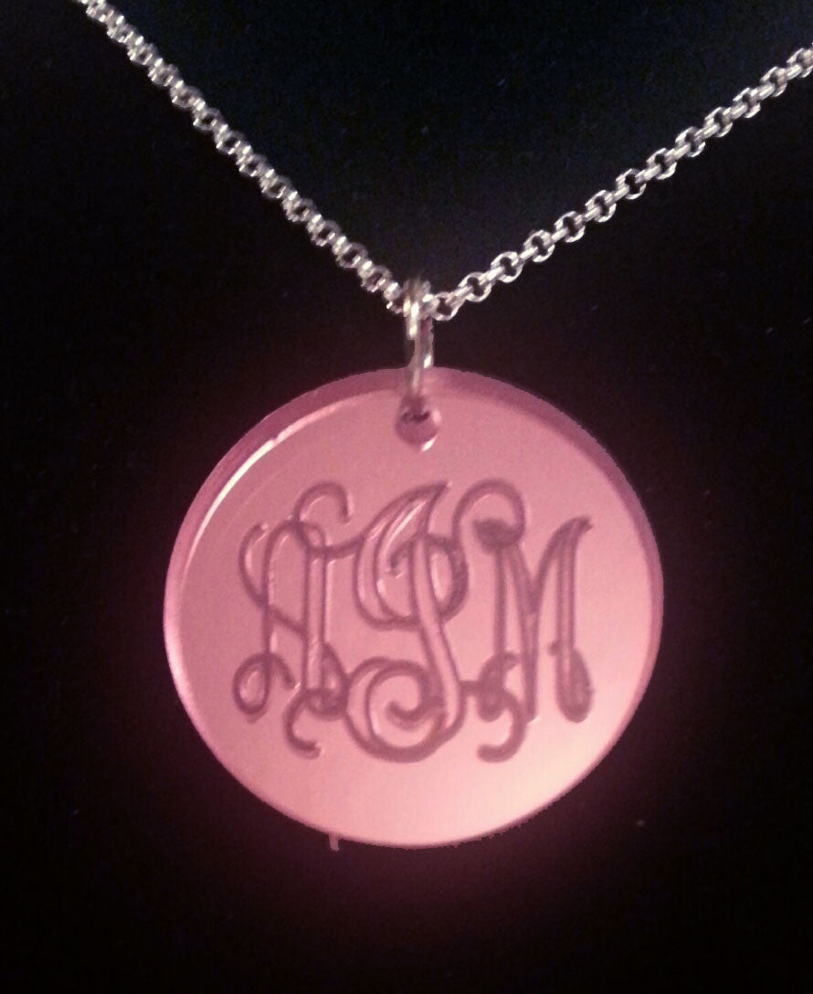 Pink Engraved Acrylic Disc Necklace