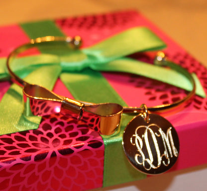 gold monogram bow cuff bracelet
