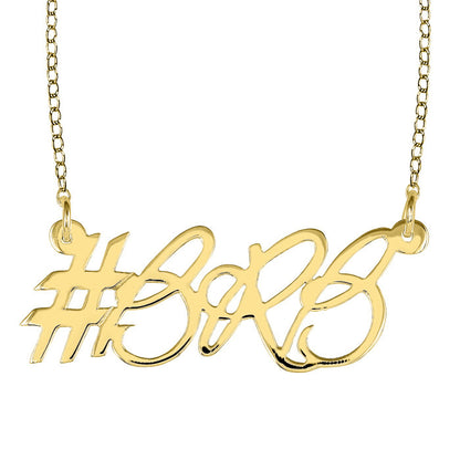Gold Personalized Script Hashtag Necklace 1