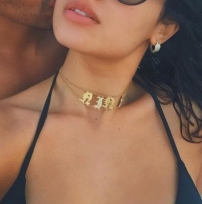 Gold Personalized Choker Name Necklace - alternate