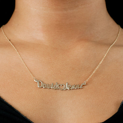 Couples Nameplate Necklace with Heart 2